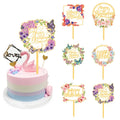 Ychon Customizable Happy Birthday Cake Decorating Supplies Party Cupcake Toppers Printed Acrylic Insert Card & Flag Cake Topper