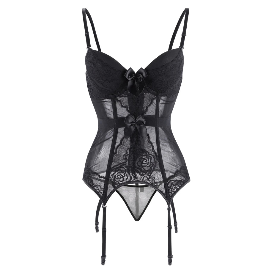 Sexy Corset Lingerie for Women Lace Corset Bustier Garter Straps Overbust Corset Boudoir Outfits