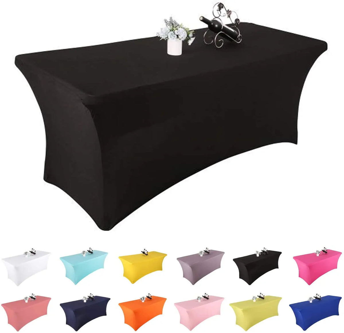Wholesale 6ft Black Polyester Spandex Woven Custom Party Wedding Tablecloth-Durable OEKO-TEX Certified MegaBDM