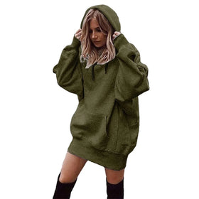 RNSHANGER Fashion Trend Ladies Solid Color Hooded Sweatshirt Casual Loose Long Sleeve Thickened Pocket Hoodie for Woman