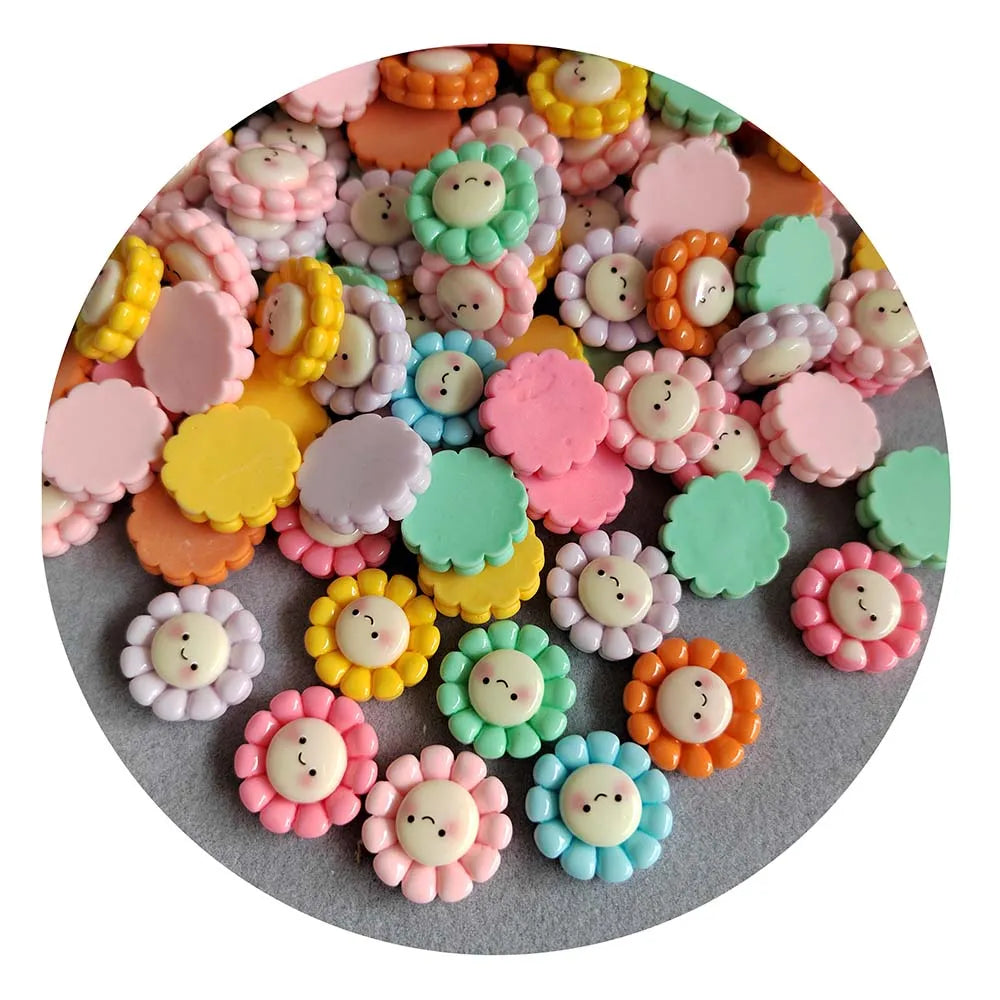 Mixed Style Smiling Sunflower Floral Resin Flat Cabochon DIY Jewelry Mobile Phone Charm Decoration Crafts