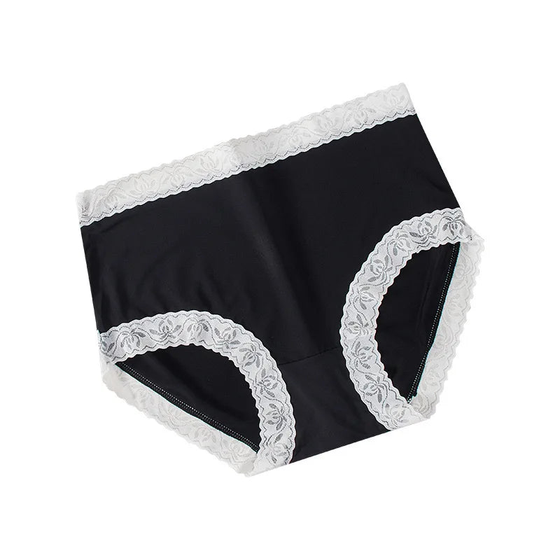 Seamless High Waist Panties with Lace Nylon Plus Size Good Breathability and Elasticity Slimming Solid Pattern