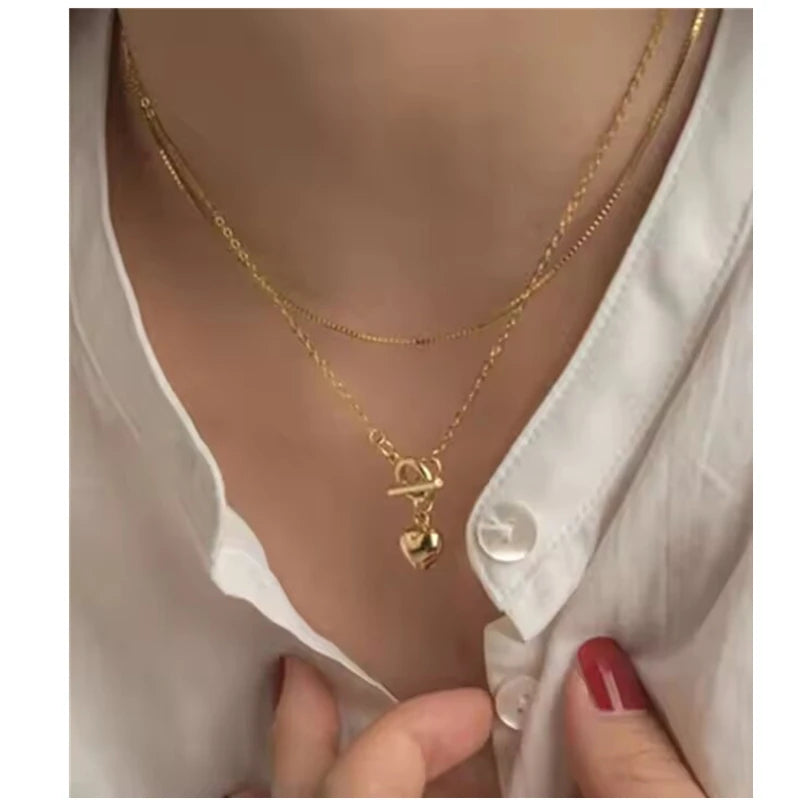 Jewelry Wholesale Gold Finish Heart Pendant Necklace Toggle Necklace Stainless Steel Heart Necklace MegaBDM