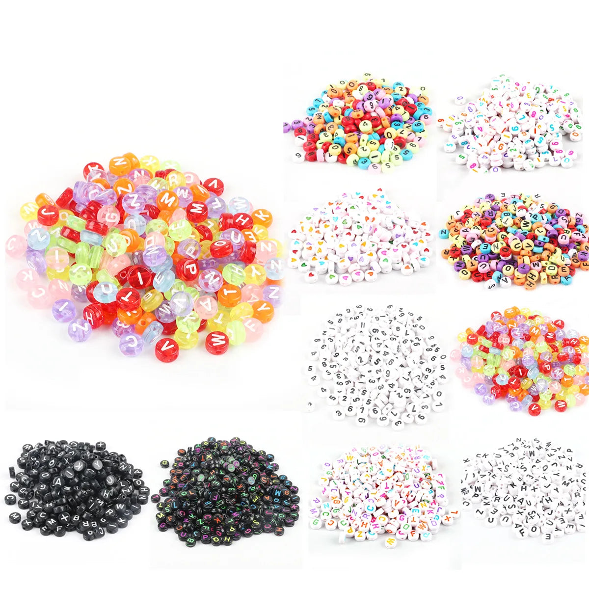 Wholesale 4x7mm 3600pcs Colorful Opaque clear Flat Round 7mm 0-9 Acrylic Number Beads for DIY Jewelry Making