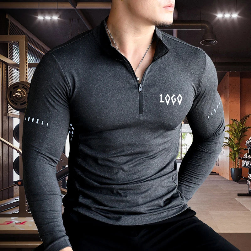 Men's Custom Logo 1/4 Zip Pullover Gym Shorts Long Sleeve Quick Drying Sportswear New Launch Plus Size Quarter Zip Shirt Adults