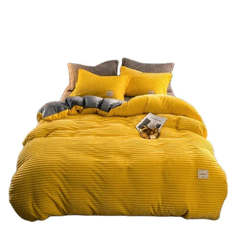 YongHo Modern European American Vintage Satin Cotton 4 Piece Flat Sheet Duvet Cover 4PCS Bedding Sheet Set