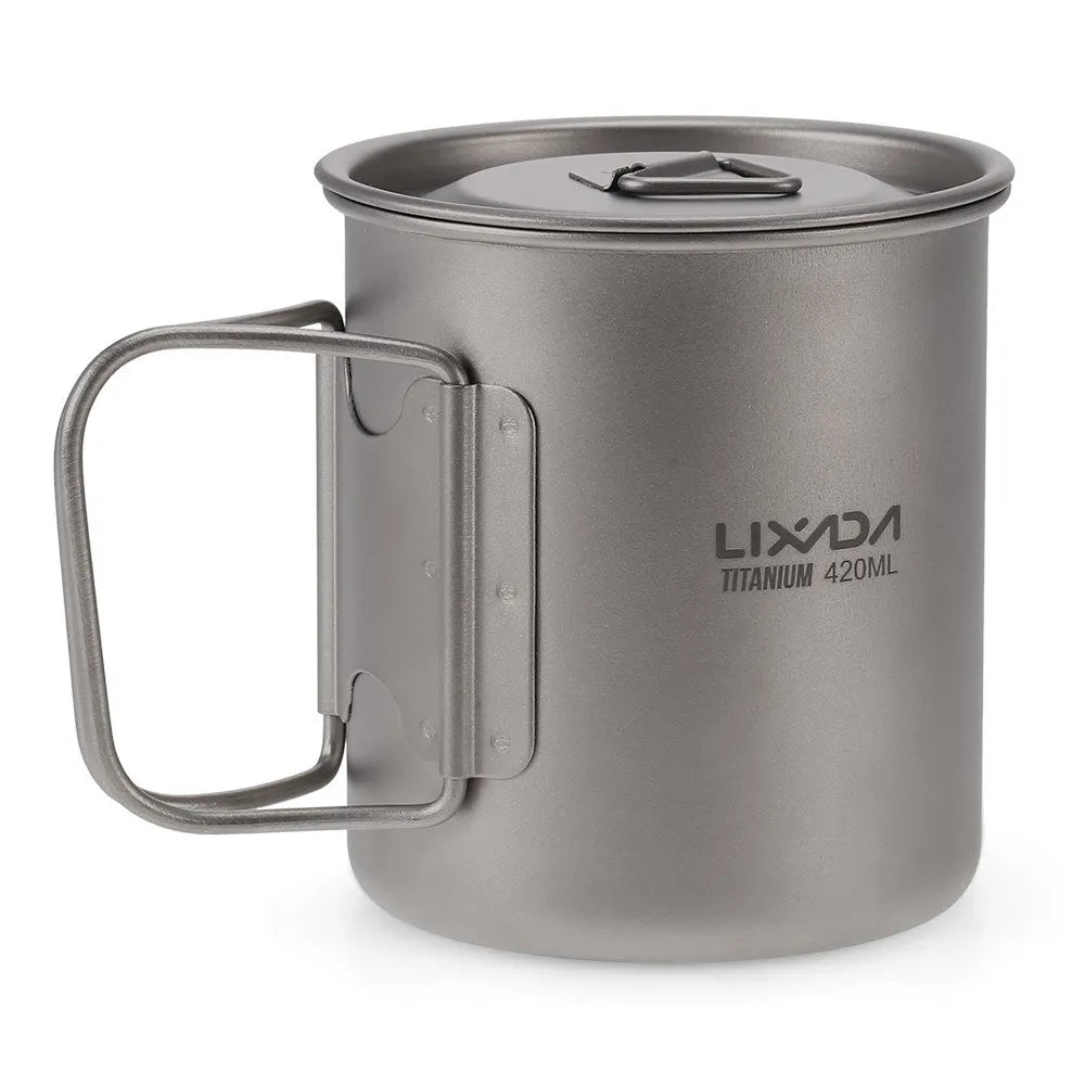 Ultralight Titanium Cup Outdoor Portable Camping Picnic Water Cup Mug with Foldable Handle 300ml / 350ml / 420ml / 550ml / 650ml