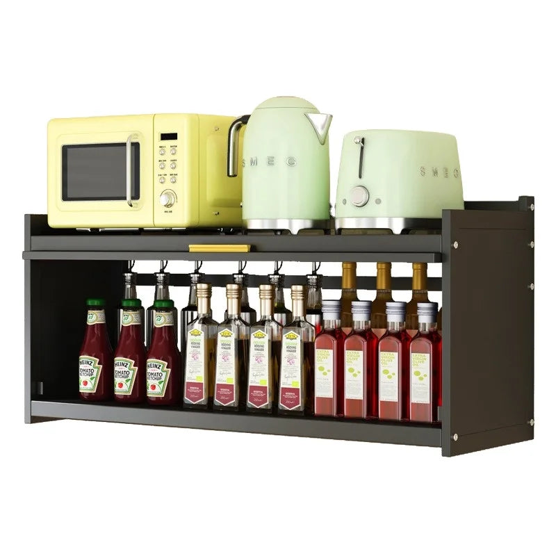 Kitchen Floor Type Metal Storage Rack Double Tiers Multifunction Hanging Cabinet for Dishes Seasoning Bottles Household Storage
