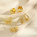 EM1384 Trendy Vintage 18k Gold Plated Brass Sun Sunburst Flower Triple Hoop Stud Earrings Ear Studs