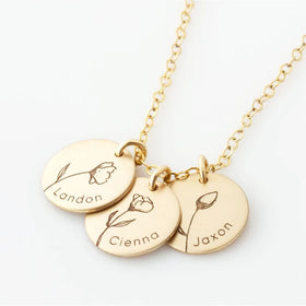 Flower Pendant Disc Coin Necklace Popular 18K Gold Sideway Initial I Disc Necklace Engraved Personalised Necklace