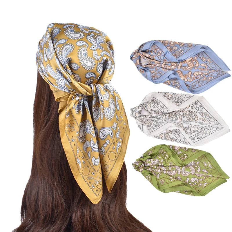 Women's Custom Digital Printing Satin Scarf Square Silk-like with Cashew Flower Pattern for Autumn Wholesale Logo Printed
