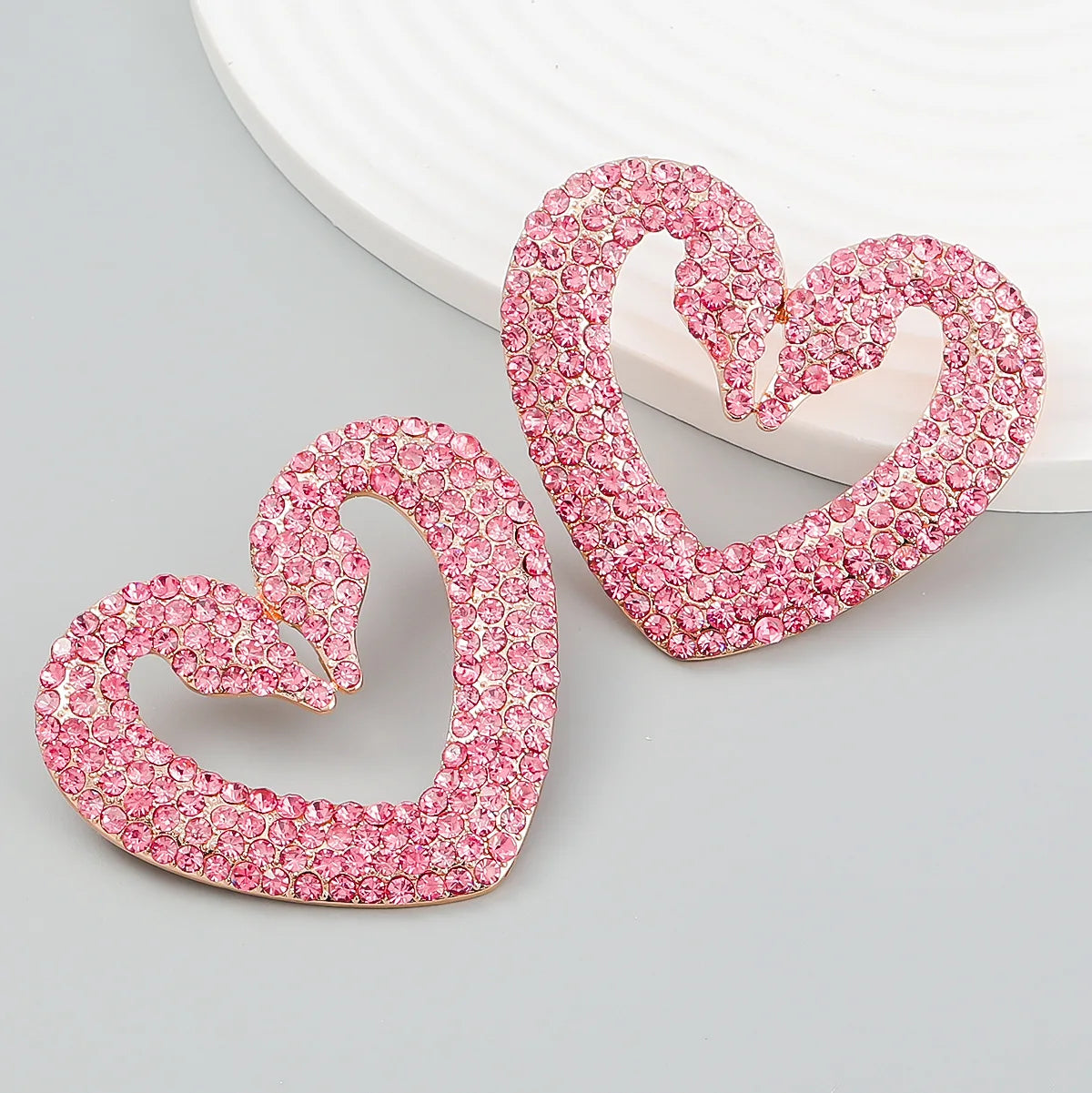 New Alloy Diamond love Heart Earrings Geometric pink Rhinestone Big love Stud Earrings Jewelry for Women