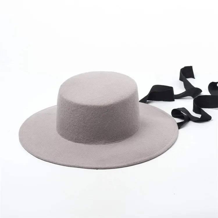 X1235 Unisex Wool Felt Hat 100% Adult Woolen Wide Brim Flat Top Cap Black Casual Style Soft Breathable
