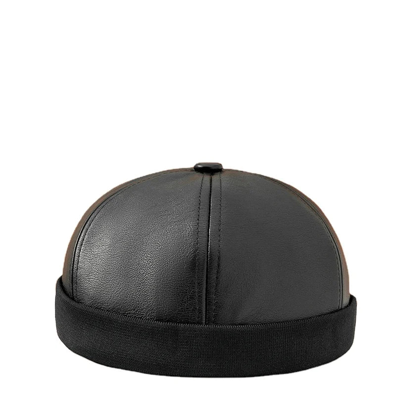 Unisex New Stylish Beanies Caps PU Leather Paisley Print Warm Docker Hat Sailor Hat Brimless Baseball Hats Adjustable