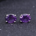 Abiding Natural Amethyst Gemstone Oval Shape 925 Sterling Silver Classic Jewelry Gift Women Elegant Stud Earrings