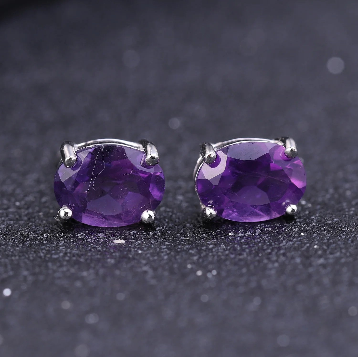 Abiding Natural Amethyst Gemstone Oval Shape 925 Sterling Silver Classic Jewelry Gift Women Elegant Stud Earrings