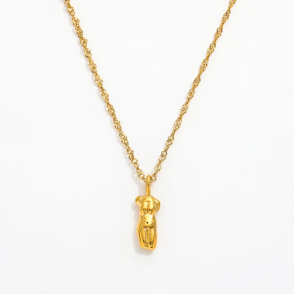 Fenny Jewelry Wholesale 18K PVD Plated Drop Shipping Minimalist Geometric Face&Body Pendant Stainless Steel Necklace for Women