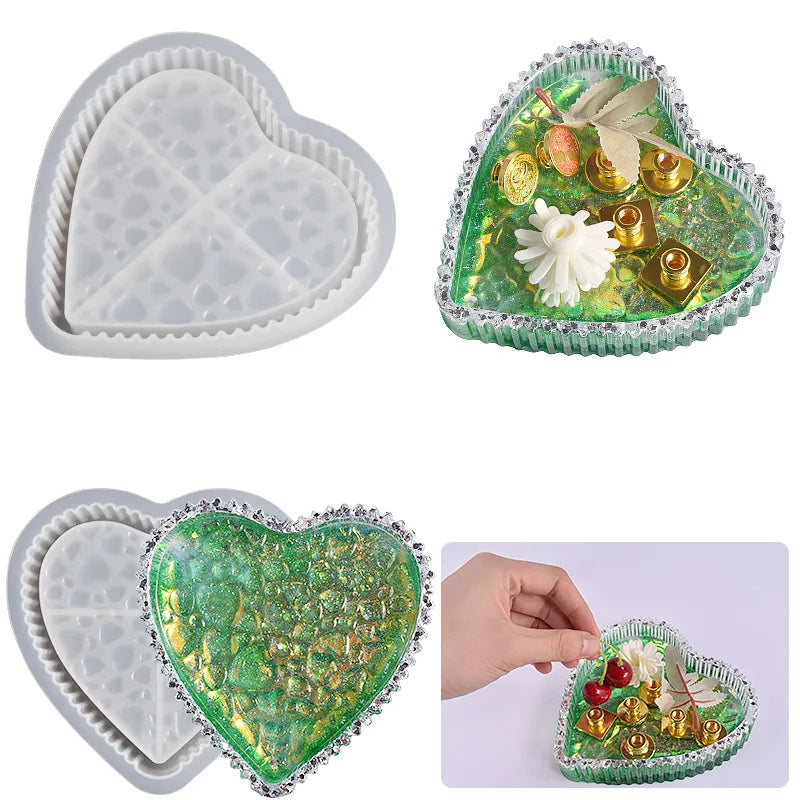 Crystal Drip Gel Love Dew Plate Mold Heart Shaped Water Drop Pattern Tray Plate Fruit Tray Storage Box Silicone Mold