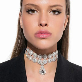 Teardrop Silver Plated Glass Crystal Princess Necklace Vintage Luxury Chunky Design Chokers for Women Fashion Jewelry