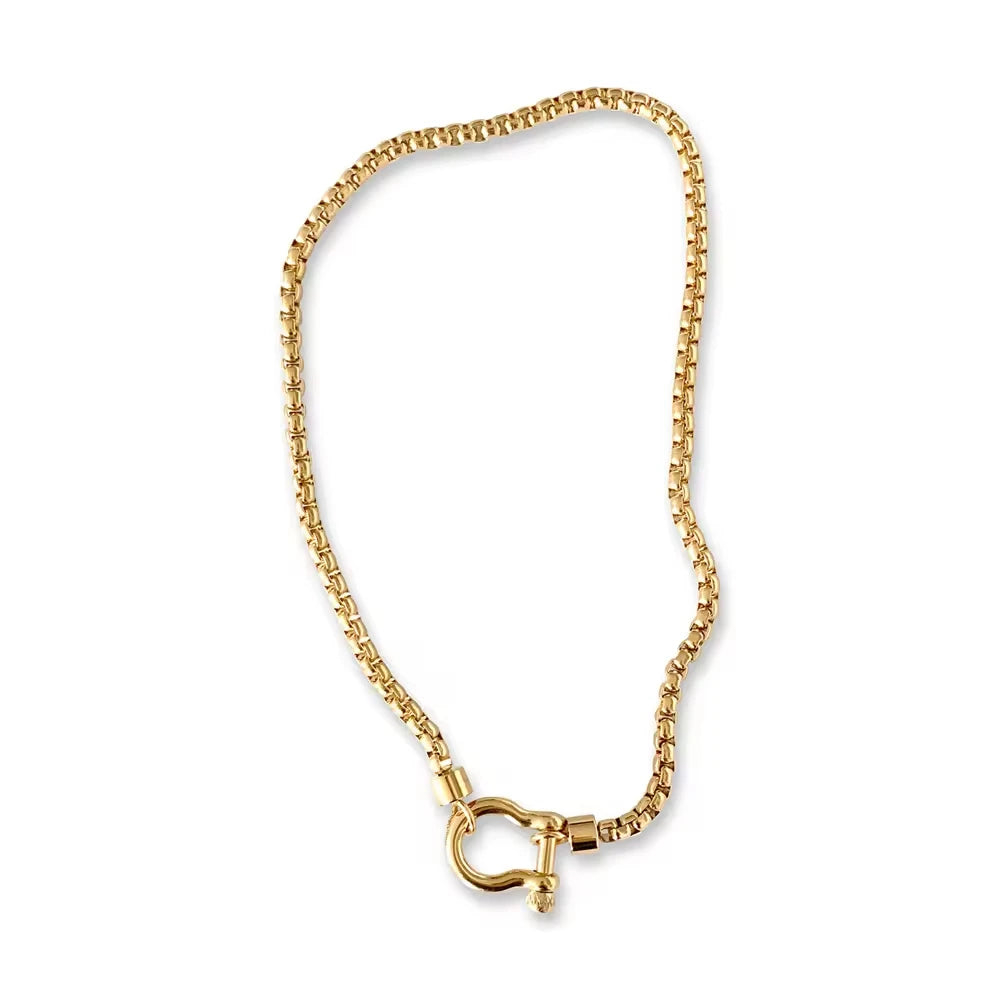 Customized Stylish 18K Gold-Plated Stainless Steel Horseshoe Necklace Low Allergy Chunky Box Chain for Women and Men Gift