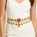 Bohemian Belt Gold Color Coin Charms Tassel Red Blue Flower Women Belly Waist Chains Dance Waist Chains Women Belt Chain