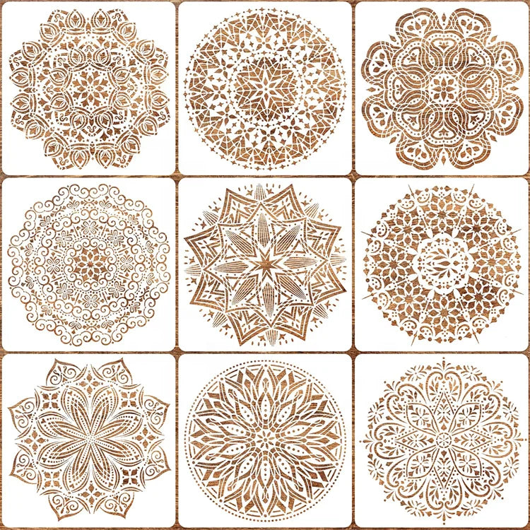9 Pack Mandala Stencils for Painting on Wood Wall Floor Tile Fabric Reusable Templates