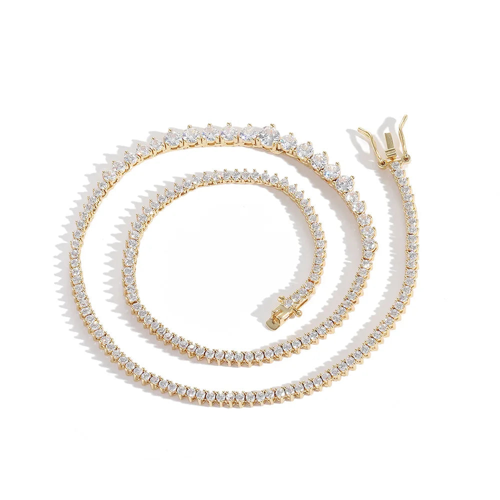 Fashion Stocks Gold Plated Brass 1 Row Tennis Chain Necklace
