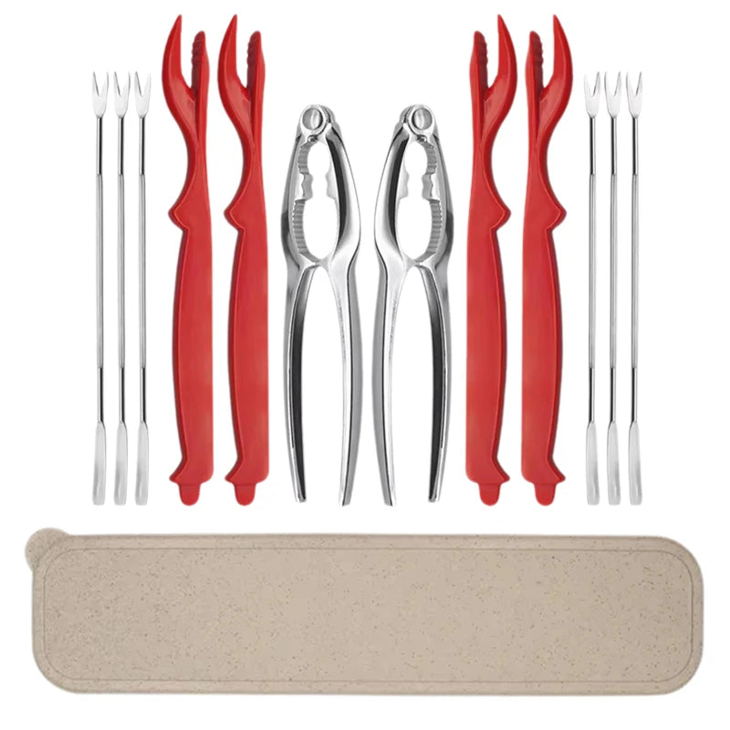 Lobster Sheller Knives Crab Leg Forks Picks Steel Lobster Crackers and Picks Set 12 Pcs Crab Nut Crackers and Seafood Tools