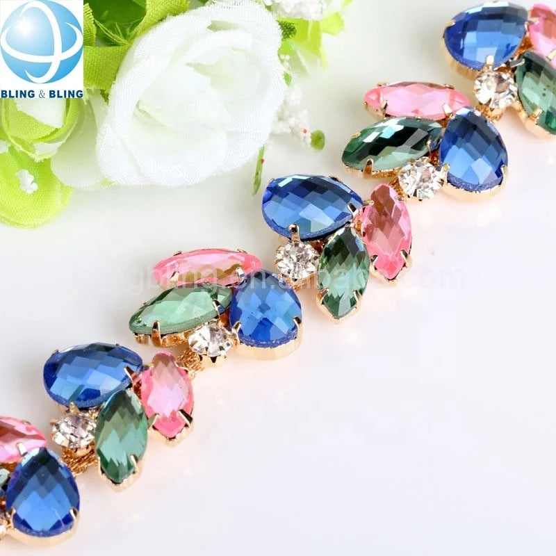 Wholesale Colorful Crystal Diamonds Strass Chain for the Dress Rhinestone Cup Chain Roll