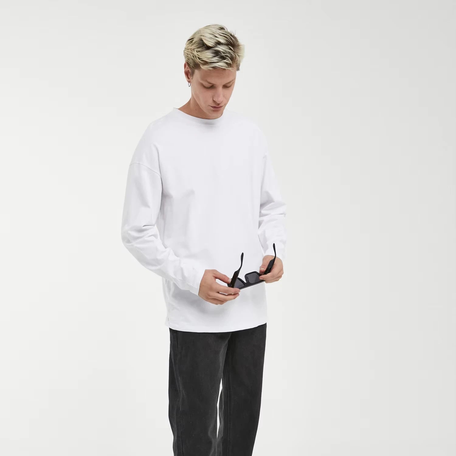Men's Regular Fit Casual Printed Breathable White O-Neck Long-Sleeved with Pattern COMPASS T-Shirt XS Imperio Shop