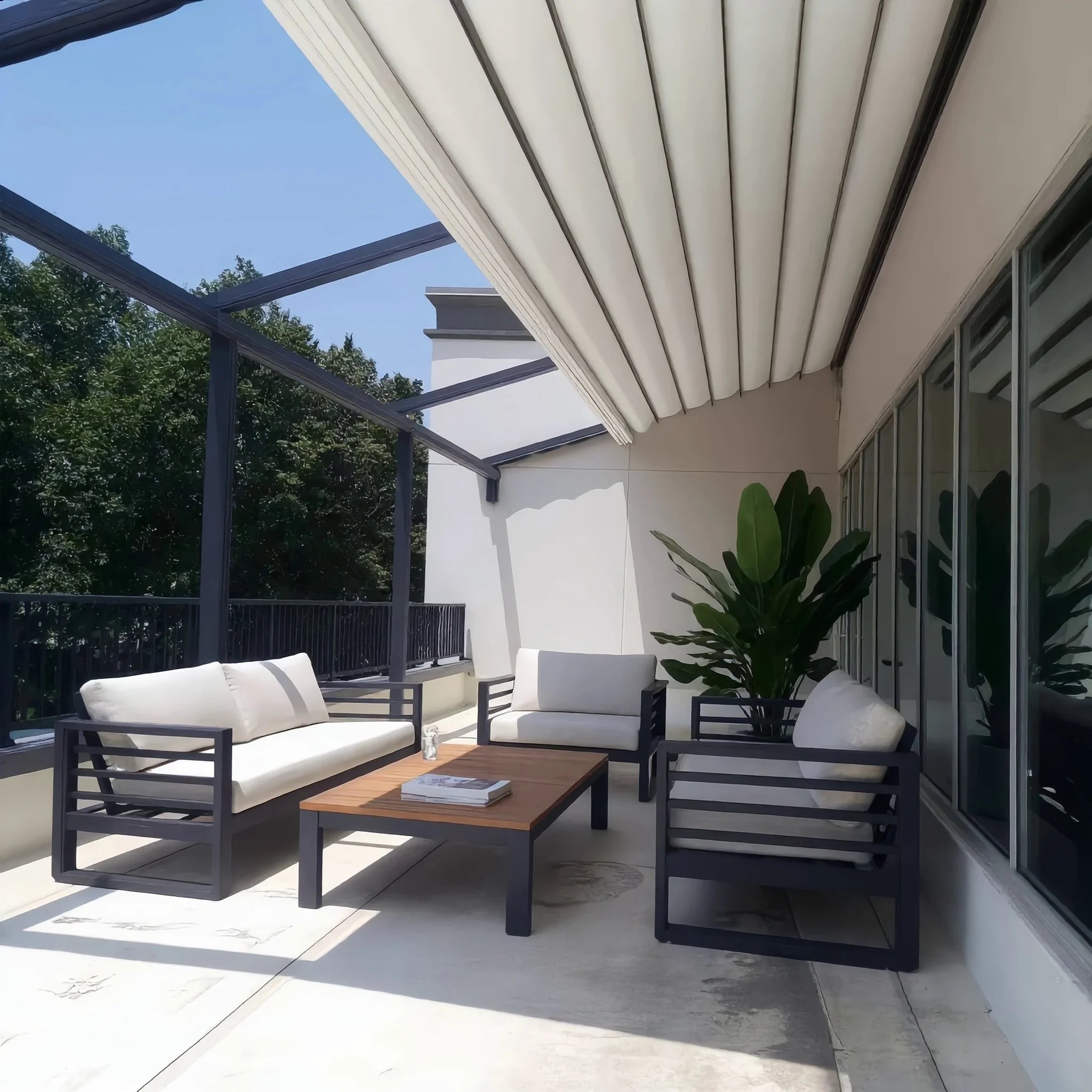 Outdoor Wholesale Patio Waterproof Motorized Retractable Pergola with Aluminum Frame Powder Coated Finish Bioclimatic Design