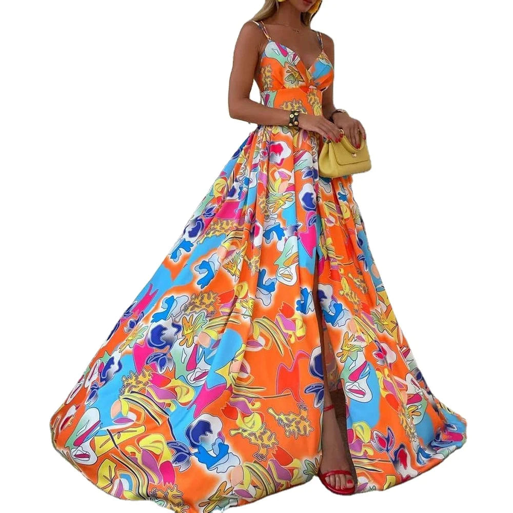 Summer New European and American Women's Chiffon Printed Dress Bohemian Holiday Dress