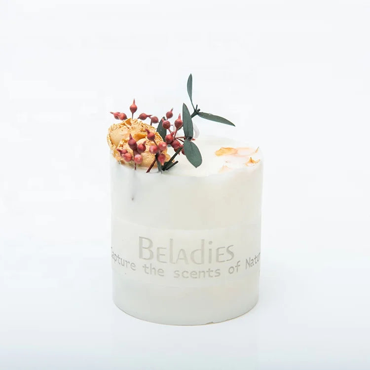 Factory Direct Wholesale Wedding Pillar Soy Wax Scented Candle With Dried Flowers