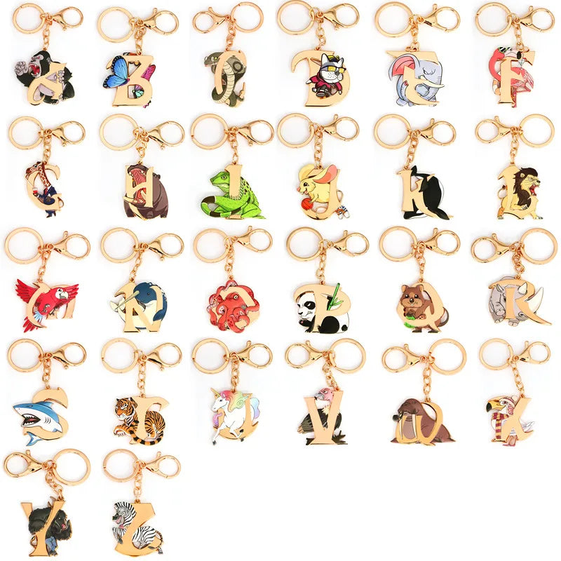 Creative Personality Acrylic Keychain 26 Letters Animal Cartoon Pendant Fashion Trend Protection 3.5cm*5cm