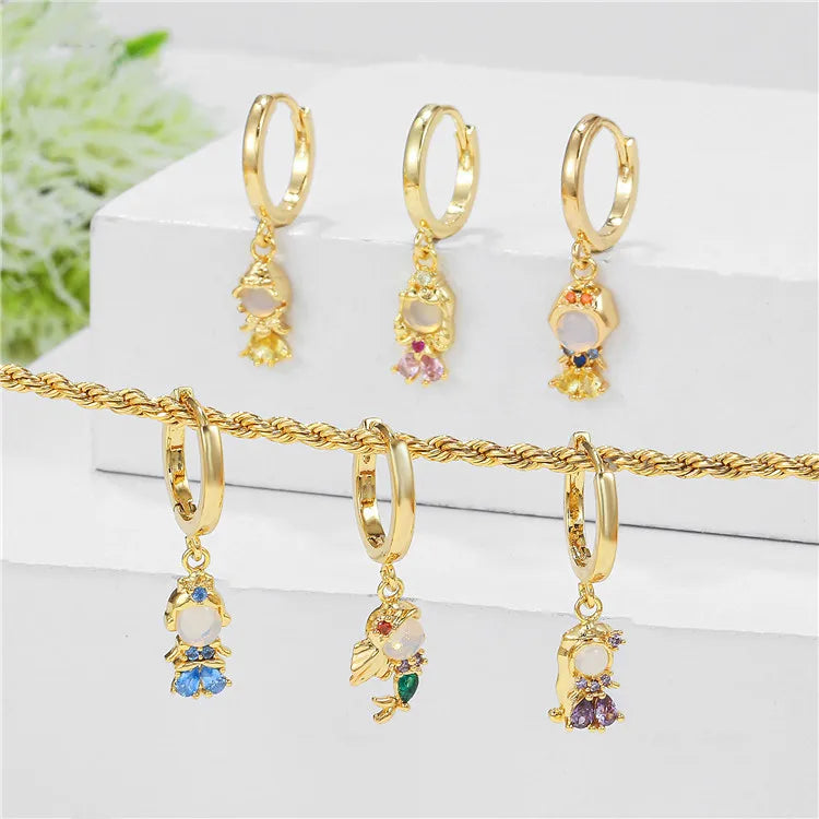 SP New Arrival Princess Jewelry 18K Gold Plated Zircon Rhinestone Charater Princess Drop Earrings
