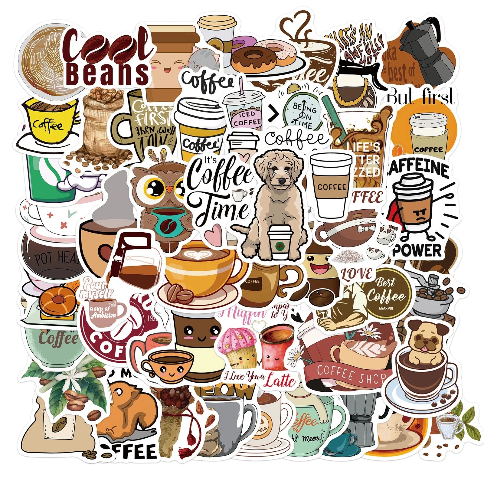 50Pcs Coffee Cafe Milk Drinks Art Graffiti Sticker for Girl Notebook Diary Paper Diy Table Luggage Laptop Stickers Set