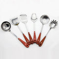 Traditional Stainless Steel Wok Spatula and Ladle Set 6pcs Wooden Handle Kitchen Utensil Set for Asian Cooking