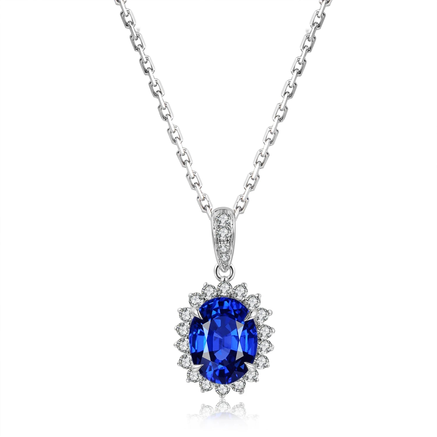 Spot Product Lab Grown Sapphire and Diamond Pendant in S925 Sterling Silver  for Gift Pendants or Charms Type