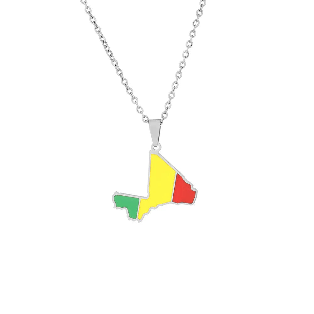 Hot Sale Enamel Flag Stainless Steel Mali Map Pendent Necklace for Women