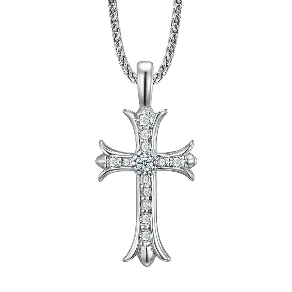 New Unique Hip Hop Design Stainless Steel Cross CZ Pendant Necklace Men Fashion Jewelry