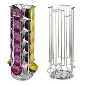 24 Cups Rotatable Coffee Pod Holder Iron Chrome Plating Display Capsule Rack Stand Storage Shelves for Dolce Gusto Capsule