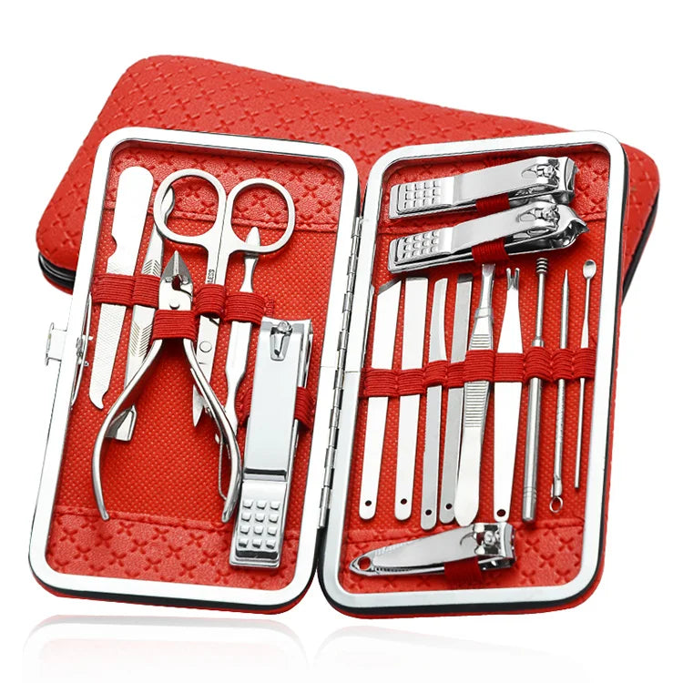 Professional 7 in 1 Stainless Steel Nail Clippers Kit Pedicure Manicure Set 18 Pcs Portable Durable