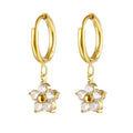 Wholesale Custom 18k Gold Plated Stainless Steel Pink Purple Diamond Flower Hoop Earrings 2023