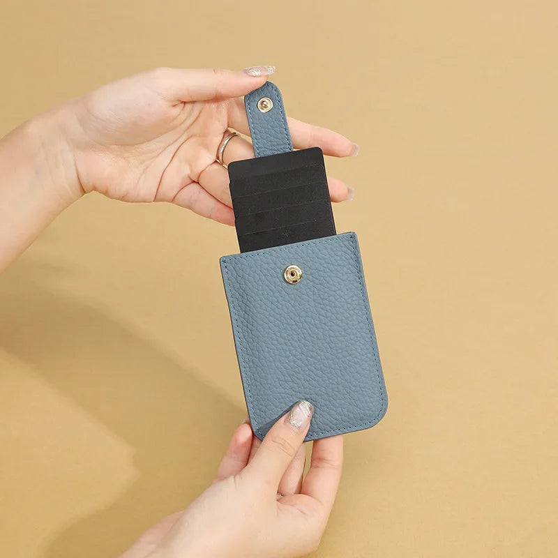 Minimalist PU Leather Business Card Holder RFID Blocking Slim Front Pocket Wallet with Button Closure for Women Men