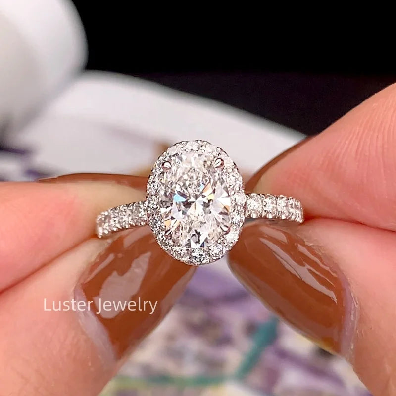 Luster Fancy Oval Shape 1ct Small Size Lab Grown Diamond Cluster 18k Gold Wedding Band  Rings