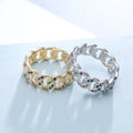 Classic Zircon Gold Plated Cuban Link Ring Stainless Steel Iced Out Ring Hiphop Jewelry