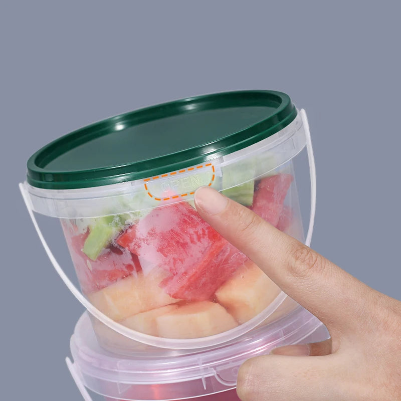Wholesale Airtight 500ml 1L PP Clear White Food Take Out Package Ice Cream Cookies Small Plastic Bucket With Handle Lid
