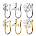 Women's Gold Hinged Nose Rings Wholesale Flower Lizard Zircon Faux Fake Piercing Jewelry Brass Nose Cuffs Clip on for Weddings