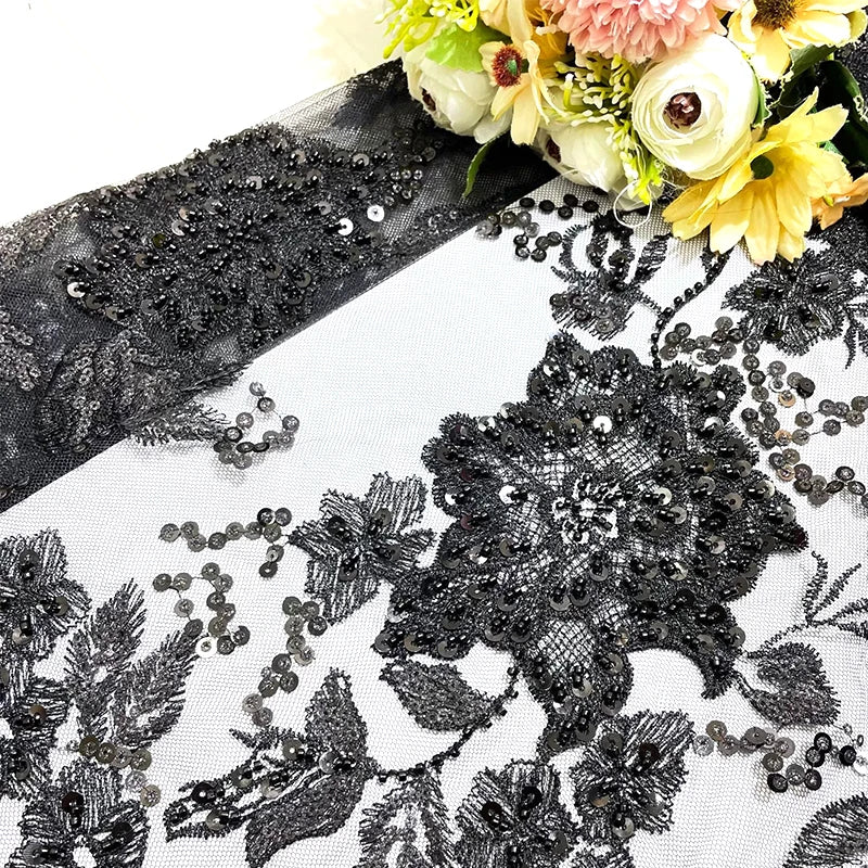 2023 Lace African Lace Fabric Shiny Tulle Sequin Beaded Fabric