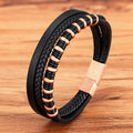 Three Layers Silver Gold Punk Genuine Leather Bracelet Magnetic Stainless Steel Buckle Rose Gold Birthday Gift Jewelry Bangle